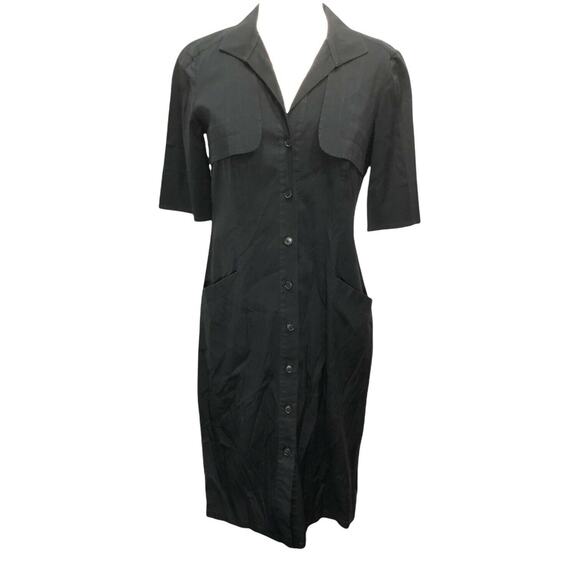 Lafayette 148 Womens Size 2 Black Trench Button Front Coat Dress - Picture 1 of 11